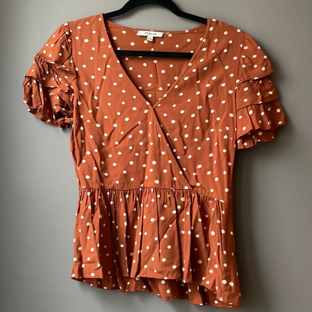 Madewell Ruffle Sleeve Abstract Dot Blouse
